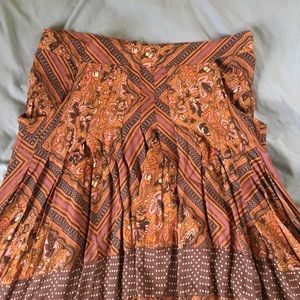 Free People Brown/Purple Asymmetric Pleated Skirt